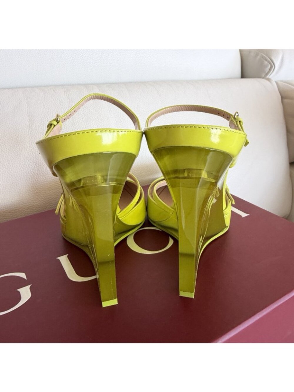 Gucci Lime Green Patent Leather Mary Jane Wedge Heels - Picture 7 of 11